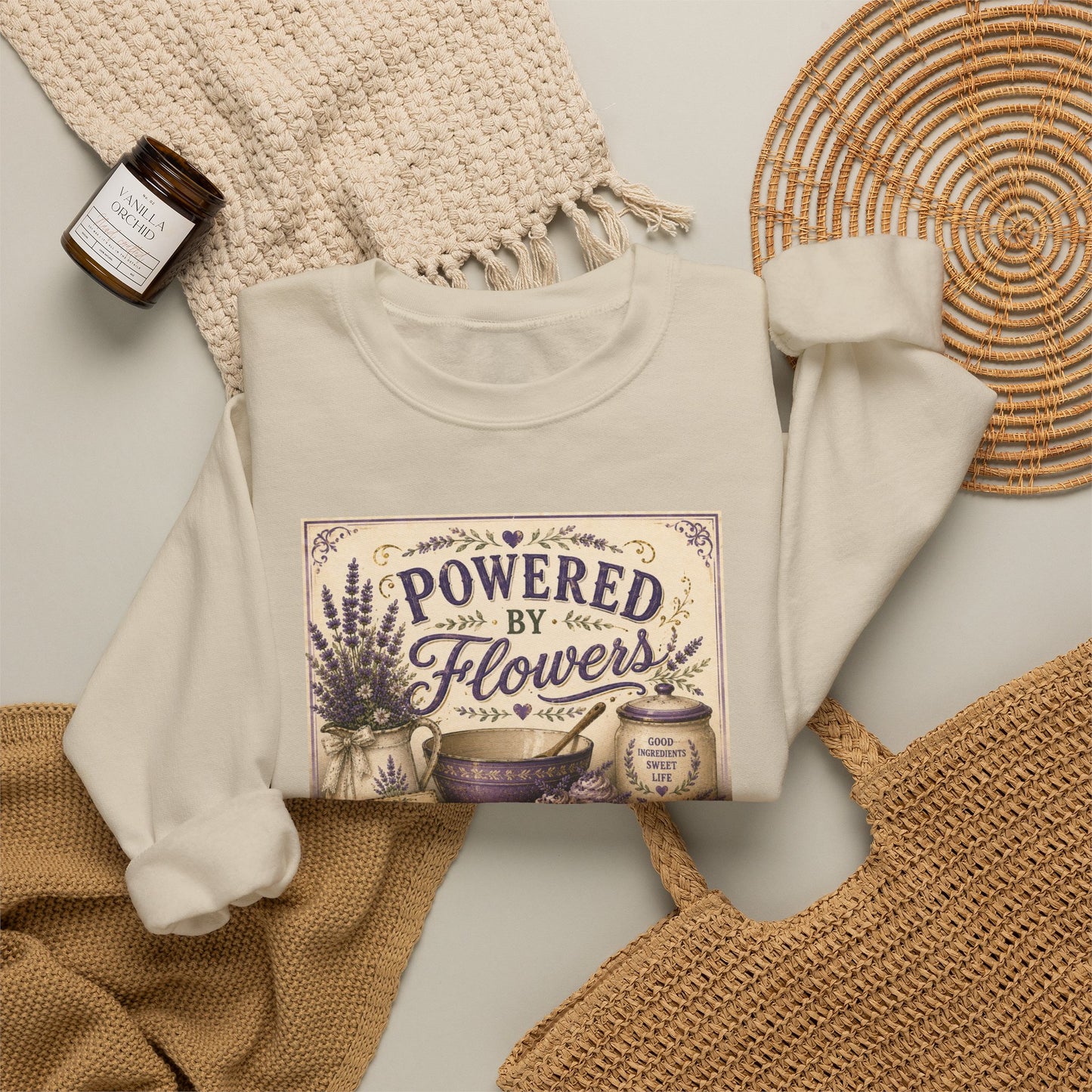The Cottage Kitchen Collection: Powered by Flowers Crewneck Sweatshirt