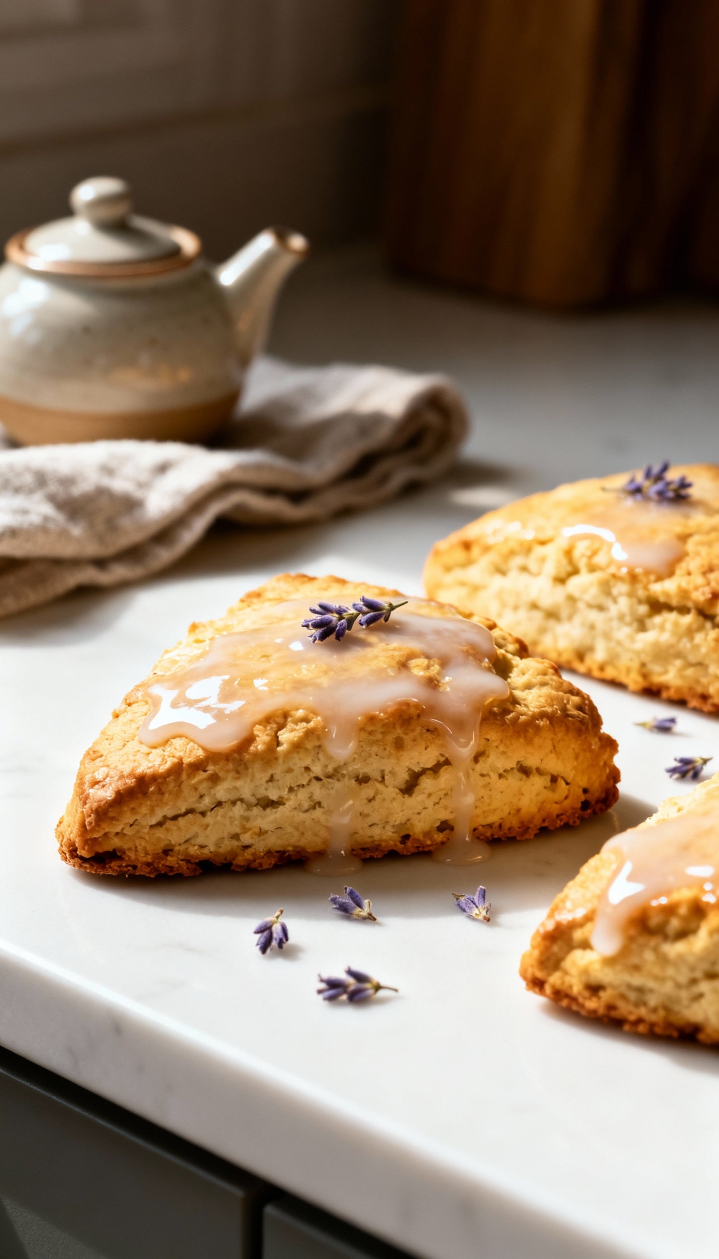 Earl Grey and lavender scones served with tea for a cozy winter breakfast
