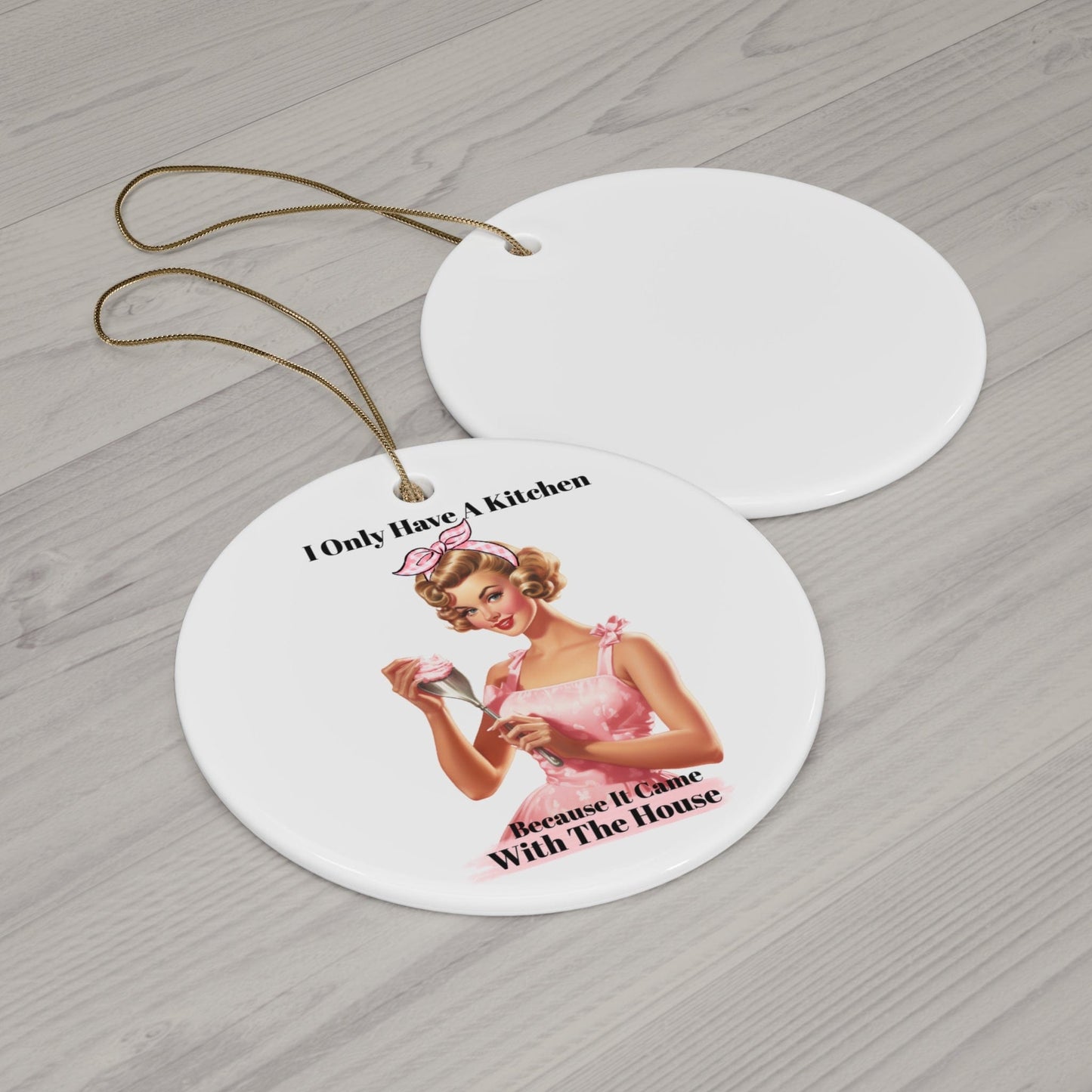 ornament Circle / One Size Retro Kitchen Christmas Ornament, I Don't Cook Ornament, Funny Christmas Ornament, Gift for Her, Snarky Mom Ornament, Retro Pink Ornament