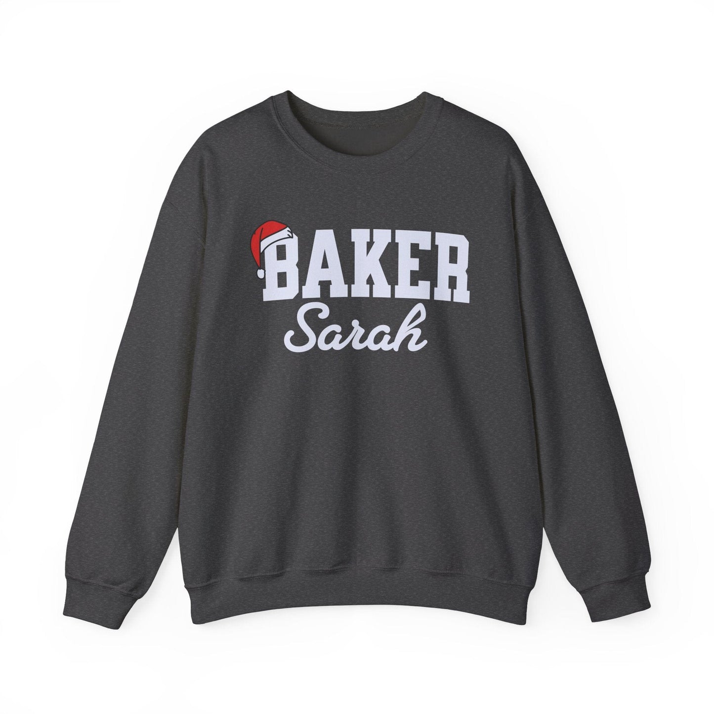 Sweatshirt Dark Heather / S Personalized Baker Christmas Sweatshirt, Personalized Name Holiday Gift Shirt, Custom Baking Crewneck, Bakers Gift, Christmas Baking Shirt