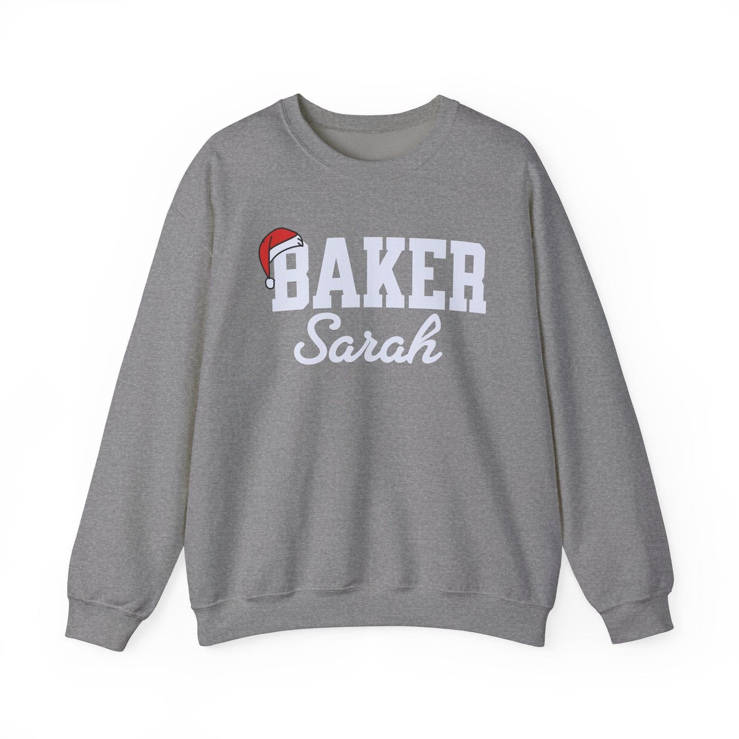Sweatshirt Graphite Heather / S Personalized Baker Christmas Sweatshirt, Personalized Name Holiday Gift Shirt, Custom Baking Crewneck, Bakers Gift, Christmas Baking Shirt