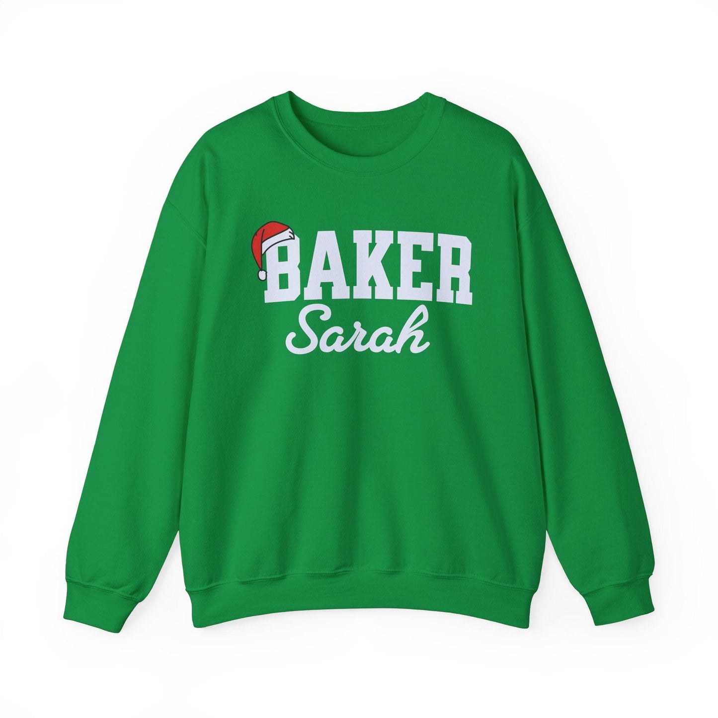 Sweatshirt Irish Green / S Personalized Baker Christmas Sweatshirt, Personalized Name Holiday Gift Shirt, Custom Baking Crewneck, Bakers Gift, Christmas Baking Shirt