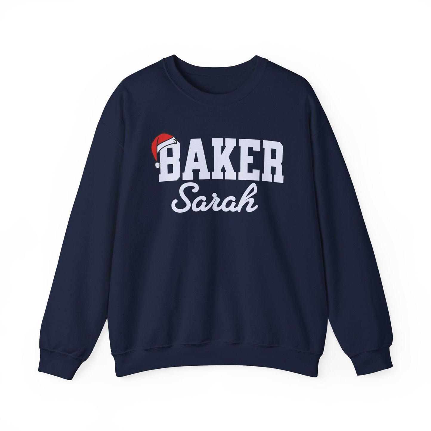 Sweatshirt Navy / S Personalized Baker Christmas Sweatshirt, Personalized Name Holiday Gift Shirt, Custom Baking Crewneck, Bakers Gift, Christmas Baking Shirt