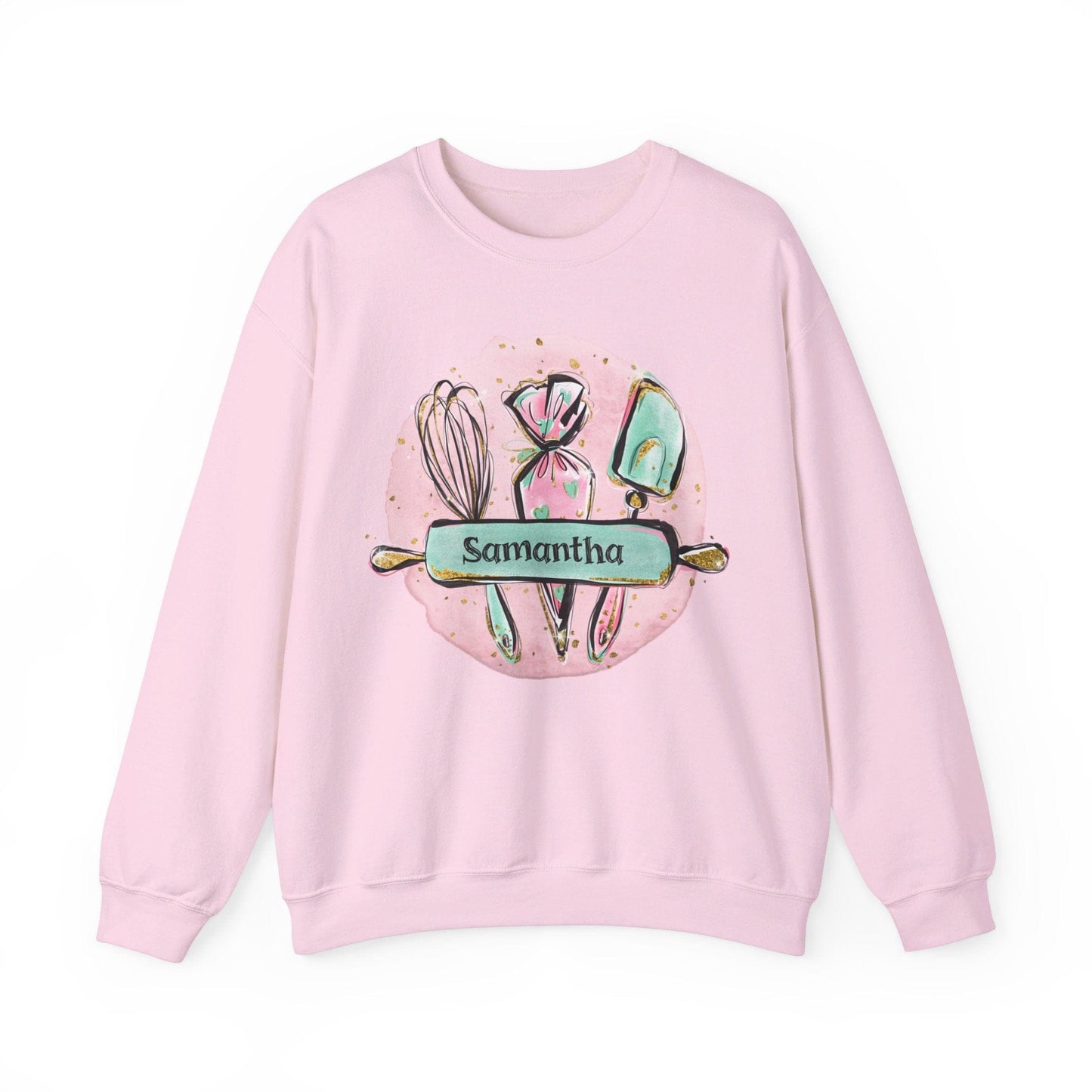 Sweatshirt S / Light Pink Personalized Baker Crewneck Sweatshirt, Custom Pastry Chef Sweatshirt, Rolling Pin Custom Shirt, Mom Gift, Gift for Baker, Grandma Gift