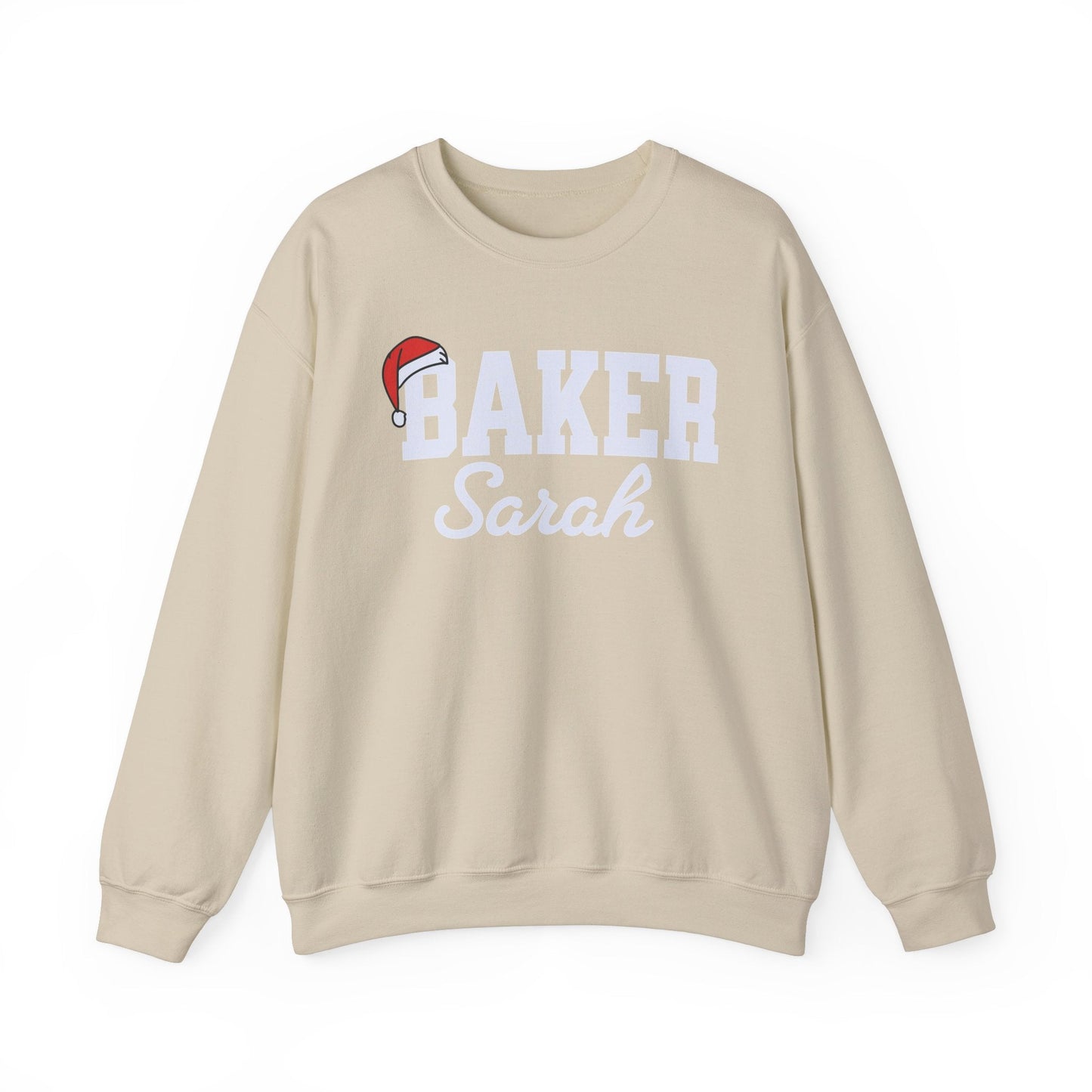 Sweatshirt Sand / S Personalized Baker Christmas Sweatshirt, Personalized Name Holiday Gift Shirt, Custom Baking Crewneck, Bakers Gift, Christmas Baking Shirt