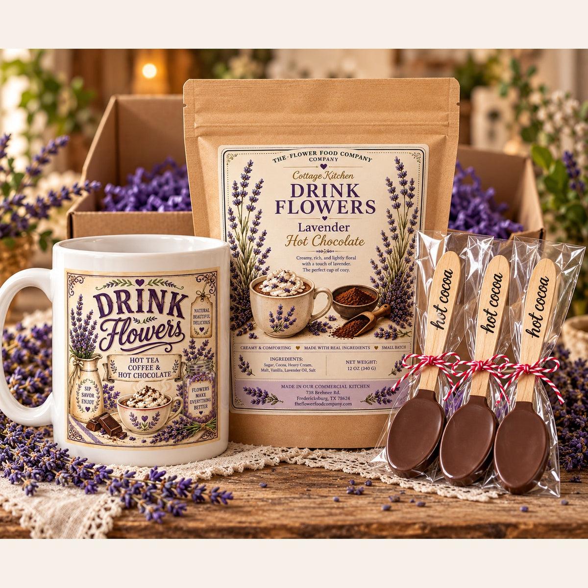Lavender Hot Chocolate Gift Set | Cozy Cottage Kitchen Gift Box