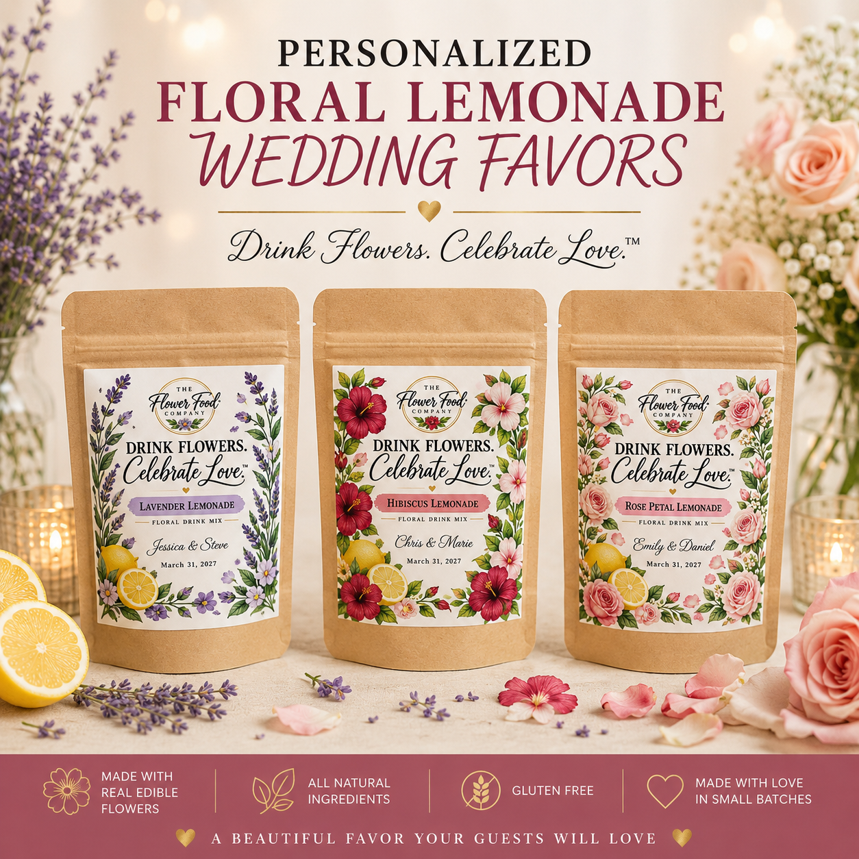 Personalized Floral Lemonade Wedding Favors