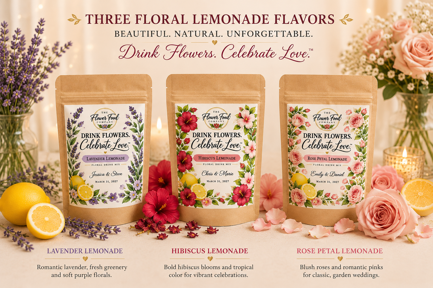 Personalized Floral Lemonade Wedding Favors