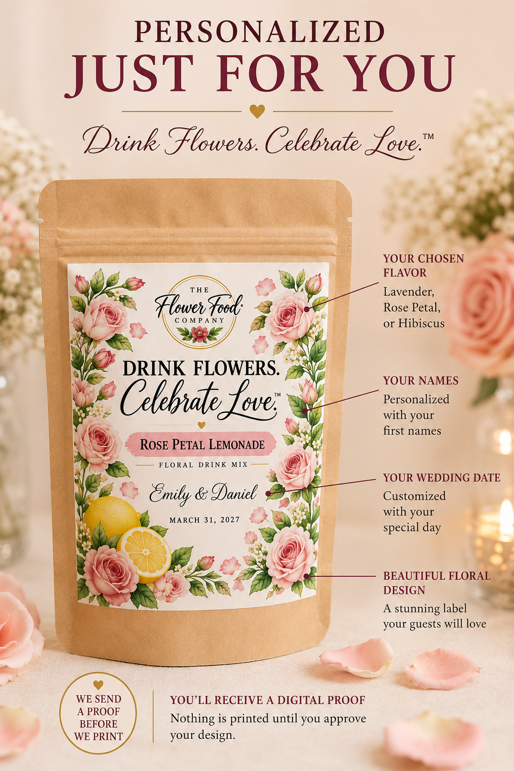 Personalized Floral Lemonade Wedding Favors