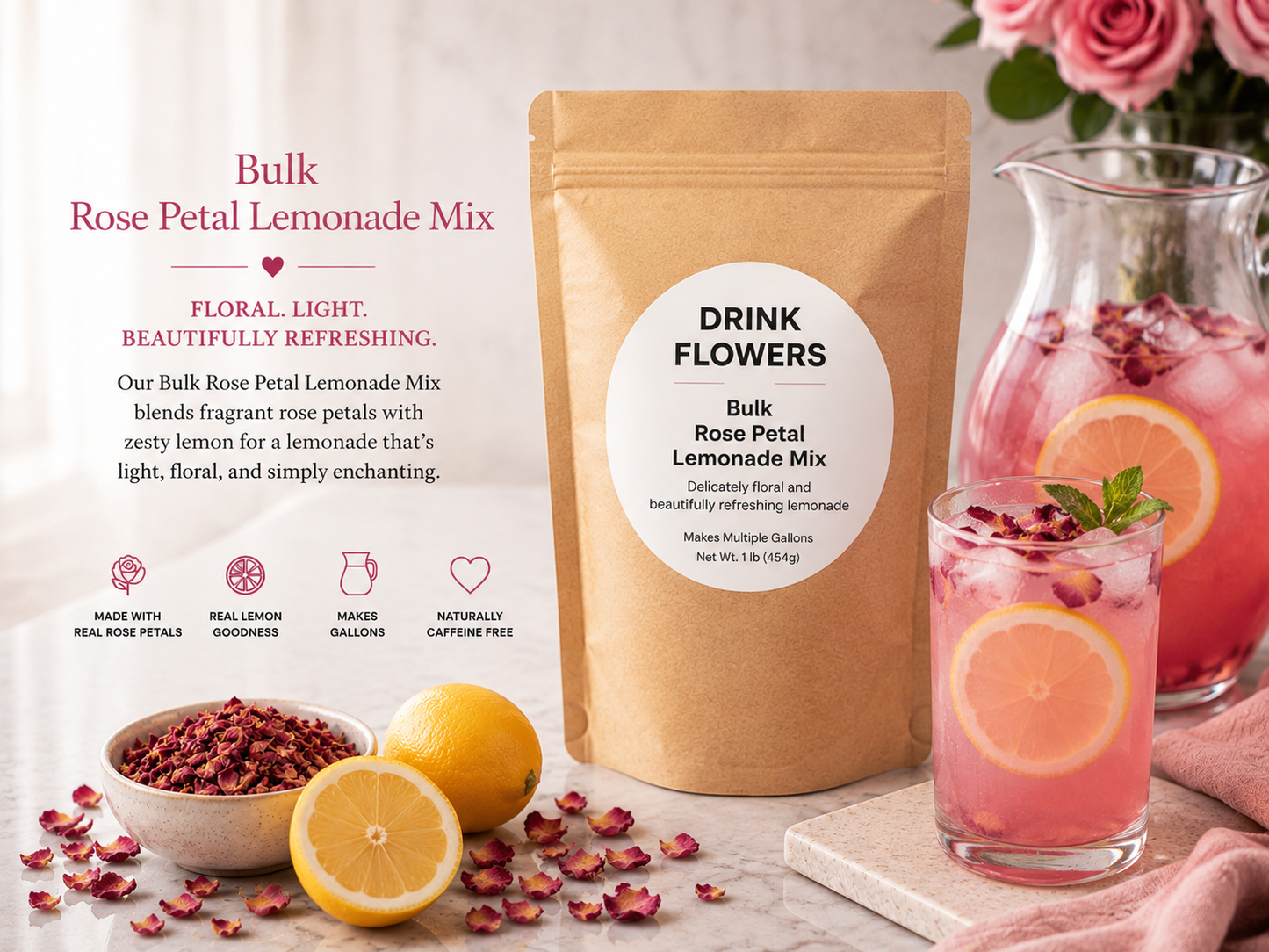 Bulk Rose Petal Lemonade Mix (For Weddings, Parties, and Events)