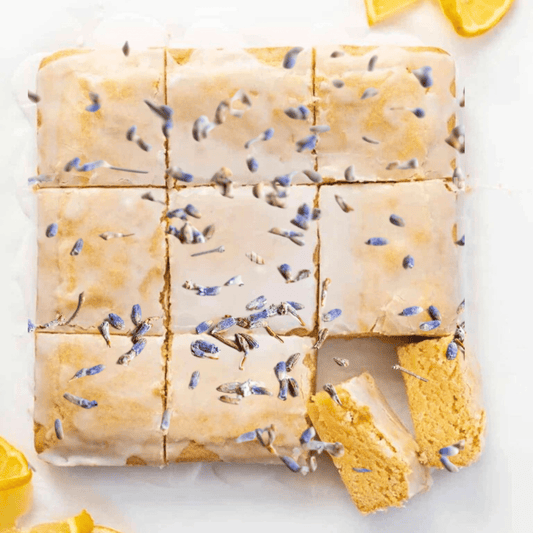 Lemon Brownies With Laavender Glaze Lemon Brownies With Lavender Glaze
