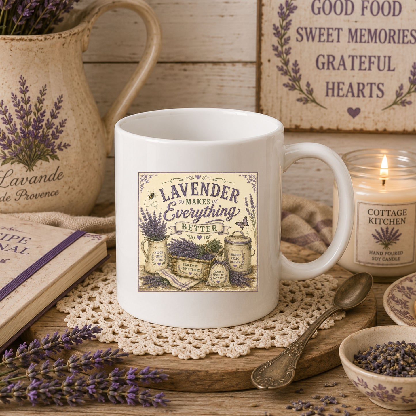 The Cottage Kitchen Collection: Lavender Makes Everything Better Coffee Cup (11oz, 15oz)