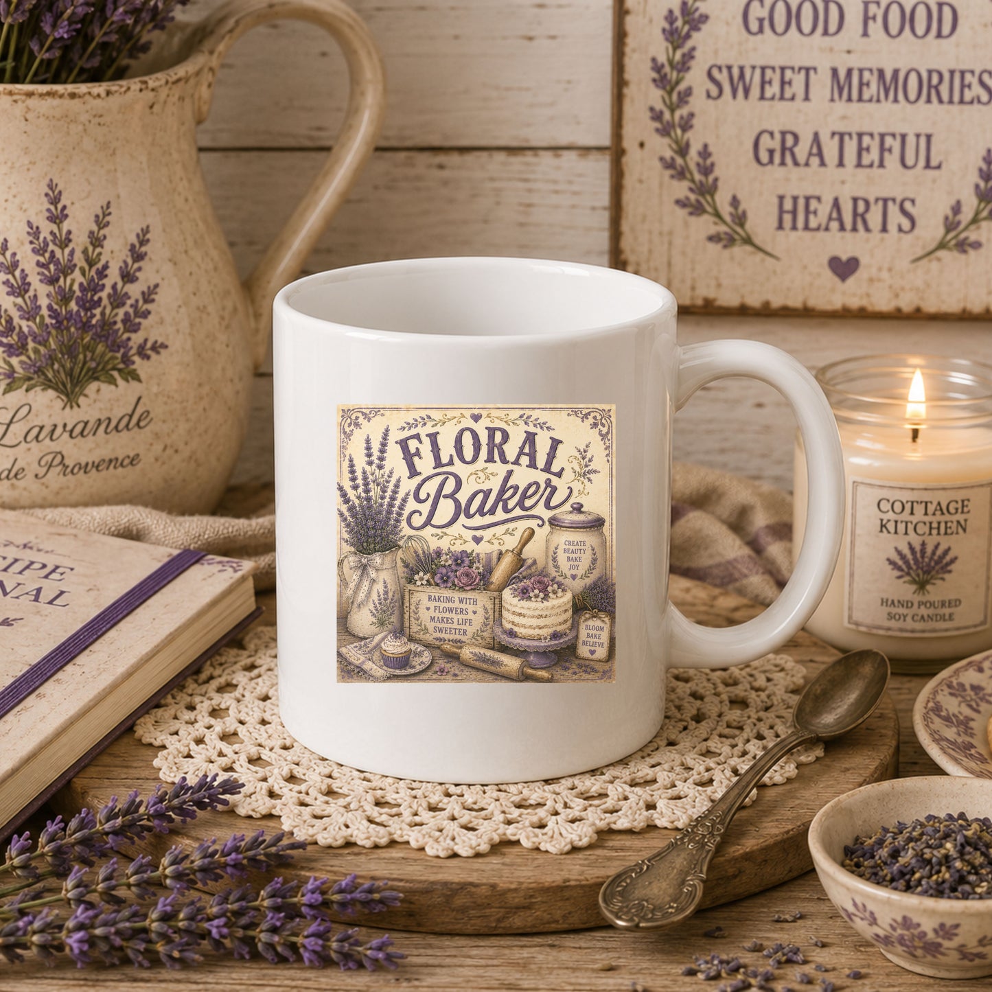 The Cottage Kitchen Collection: Floral Baker Coffee Cup (11oz, 15oz)