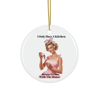 ornament Circle / One Size Retro Kitchen Christmas Ornament, I Don't Cook Ornament, Funny Christmas Ornament, Gift for Her, Snarky Mom Ornament, Retro Pink Ornament