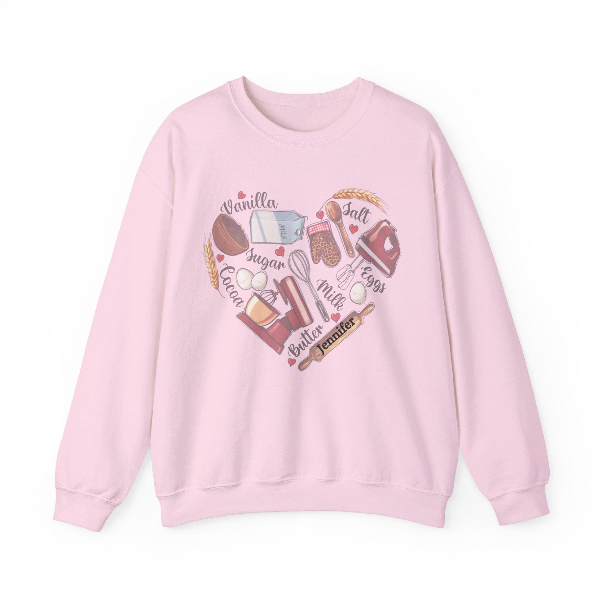 Sweatshirt S / Light Pink Personalized Baking Heart Sweatshirt, Custom Bakery Sweatshirt, Custom Baker Gift, Baking Lover Gift, Baking Gifts, Baking Shirts, Baker