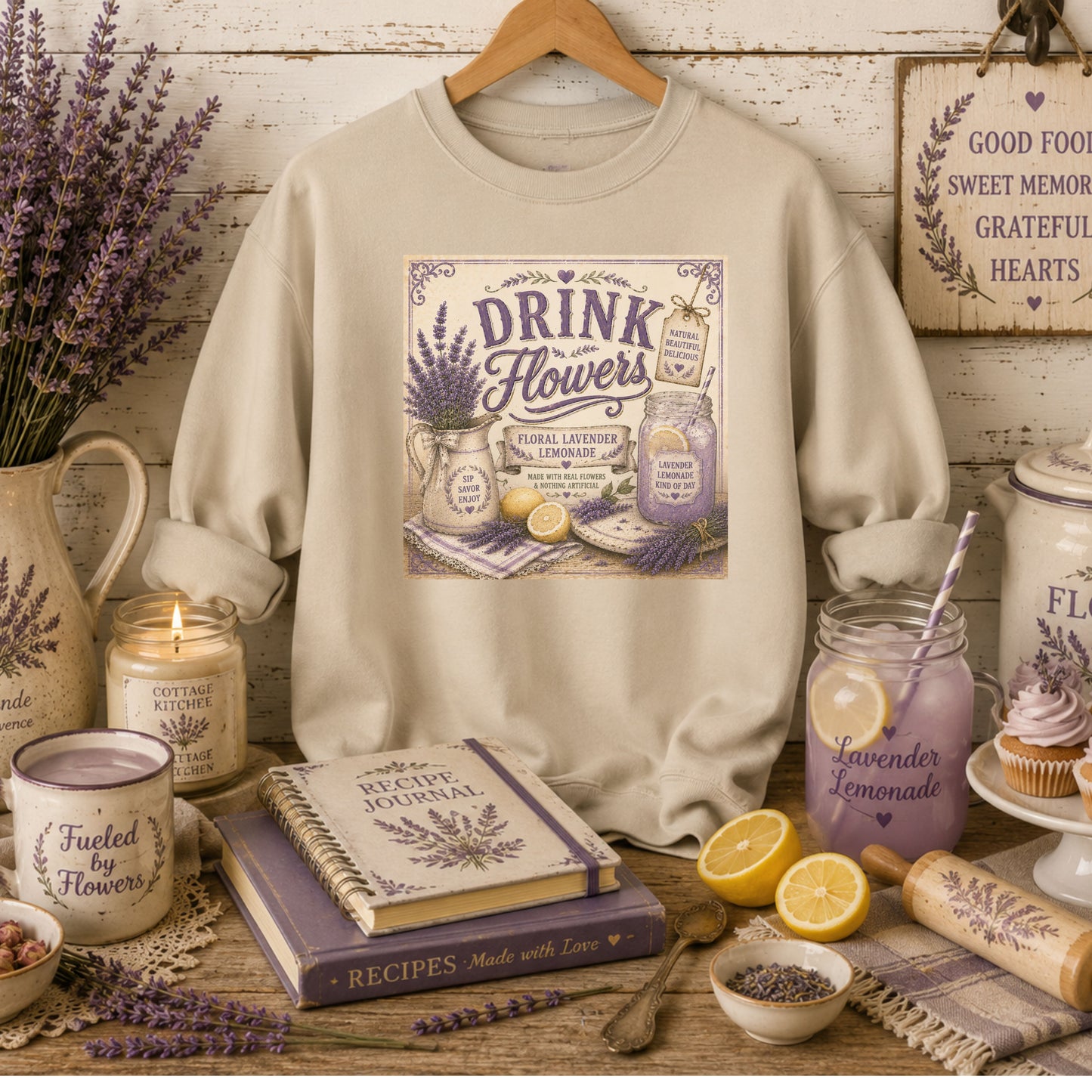 The Cottage Kitchen Collection: Drink Flowers Crewneck Sweatshirt