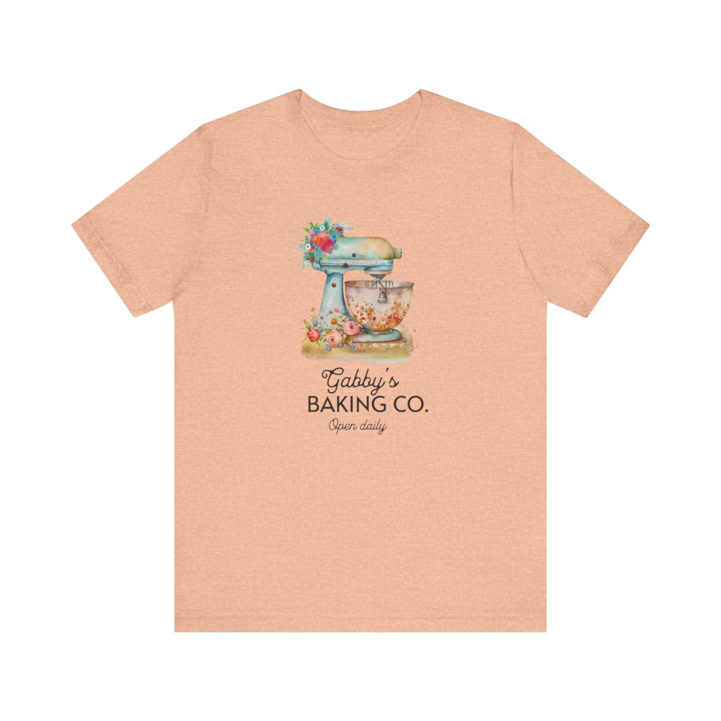 T-Shirt Heather Peach / S Personalized Baker's Shirt, Custom Baker Shirt, Teal Stand Mixer Floral TShirt, Floral Baker Shirt With Name, Gift for Baker, Pastry Chef