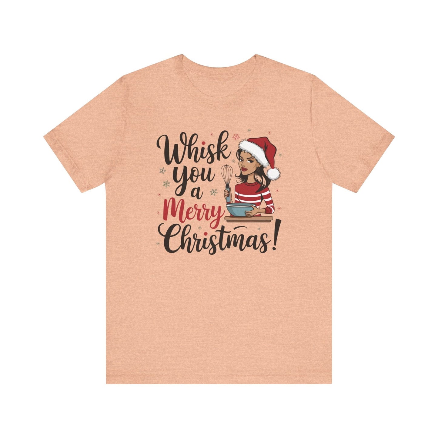 T-Shirt Heather Peach / XS Bakers Christmas Tee, Gift for Baker, Foodie Gift, Holiday Apparel, Festive Baking T-Shirt, Pastry Chef Christmas TShirt, Merry Whiskmas