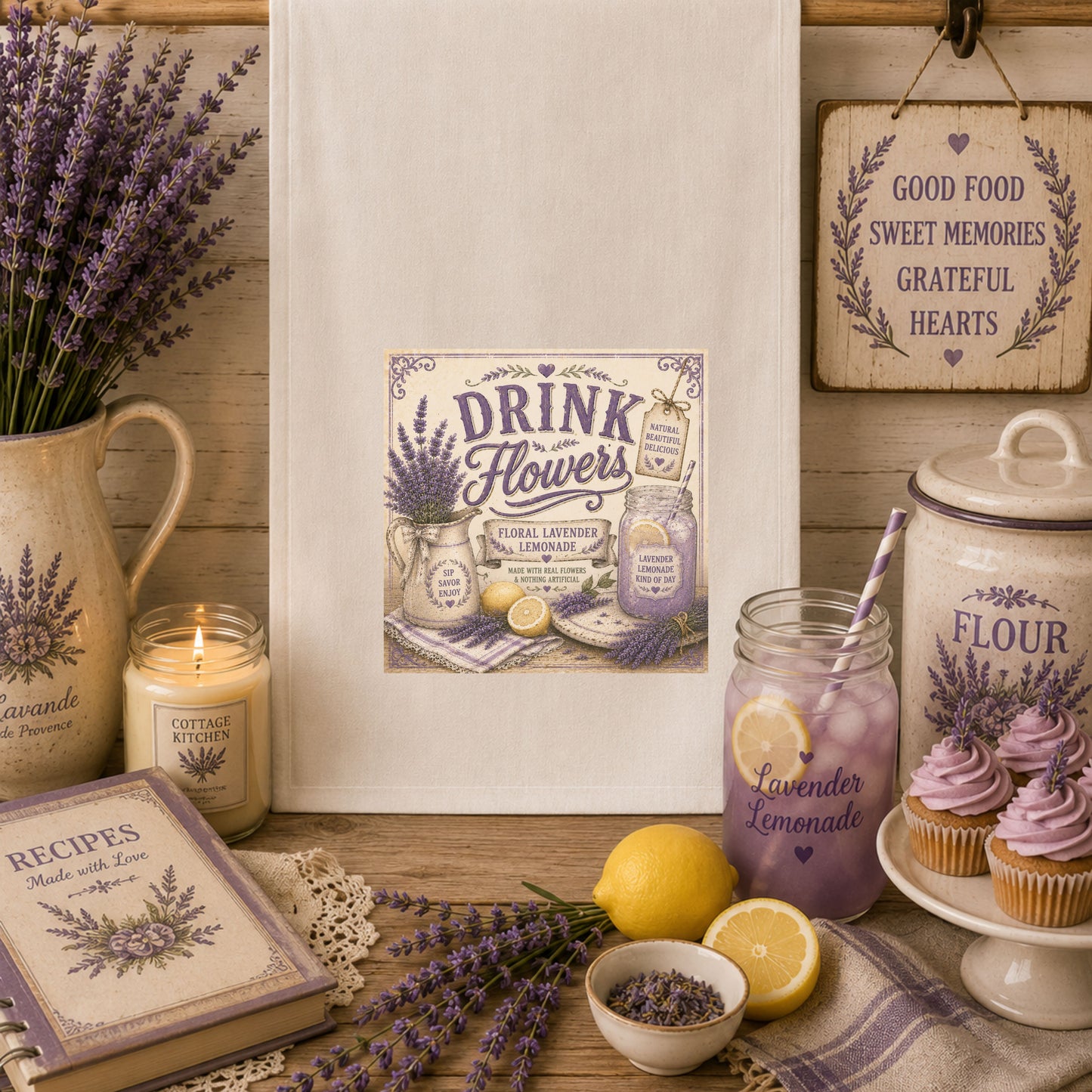 The Cottage Kitchen Collection: Drink Flowers Kitchen Tea Towel